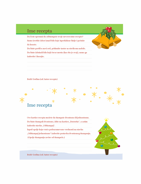 Recepti (dizajn u božićnom duhu, 2 po stranici, podržava Avery 5889)