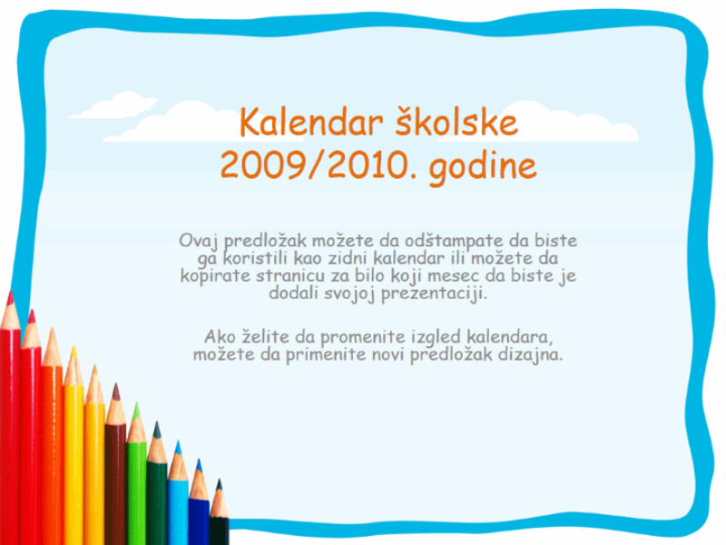 Kalendar školske 2009/2010. godine (pon-ned, avg-avg)