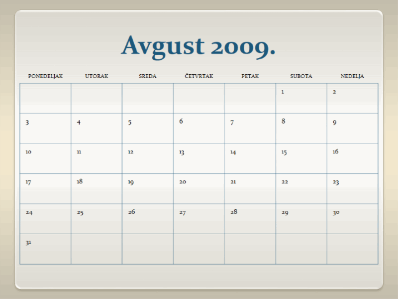 Kalendar školske 2009/2010. godine (13 str, pon-ned.)