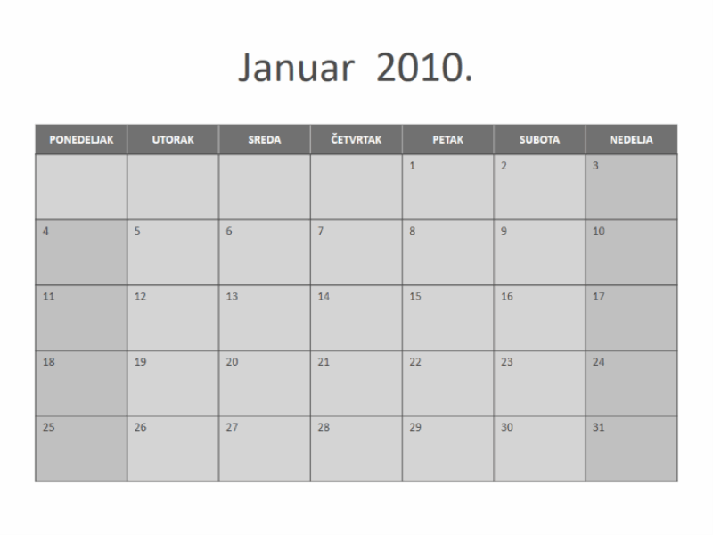 Kalendar za 2010. godinu