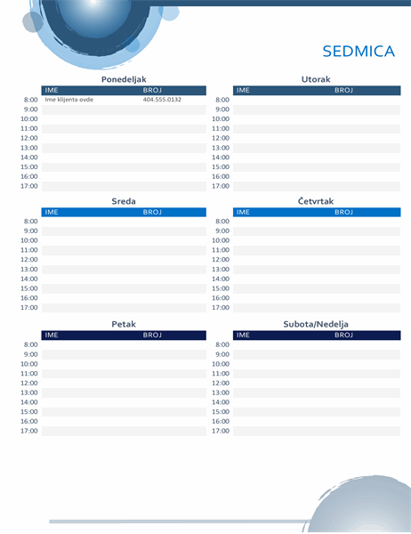 Kalendar zakazanih obaveza sa dizajnom „plave sfere“