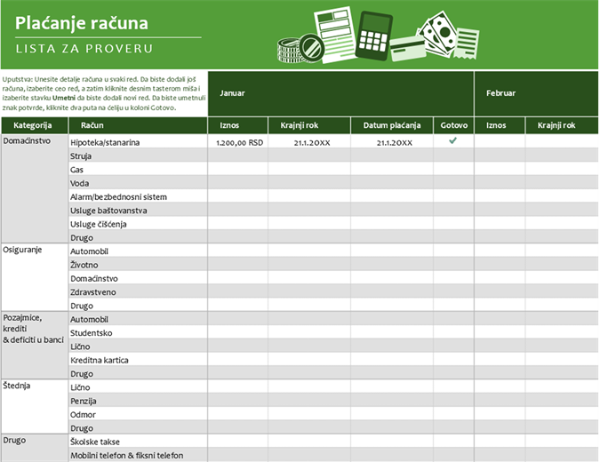Lista za proveru plaćanja računa Lista za proveru plaćanja računa