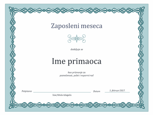 Certifikat za radnika meseca (dizajn sa plavim lancem) Certifikat za radnika meseca (dizajn sa plavim lancem)