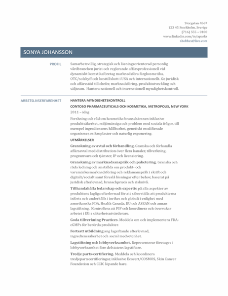 CV för chef inom regulatoriska frågor CV för chef inom regulatoriska frågor