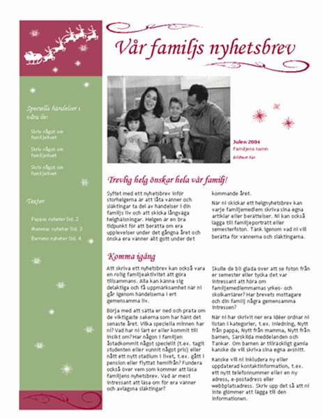 Nyhetsbrev vid högtid (med jultomtens släde och renar)