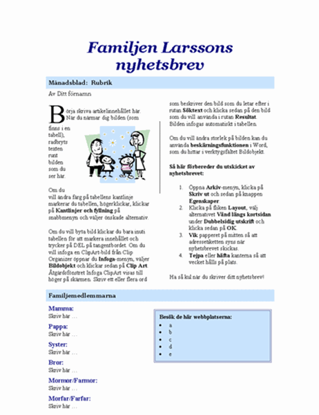 Familjens nyhetsbrev (2 sidor)