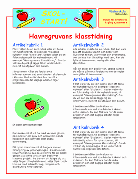 Klassens nyhetsbrev (2 kol., 2 sid.)