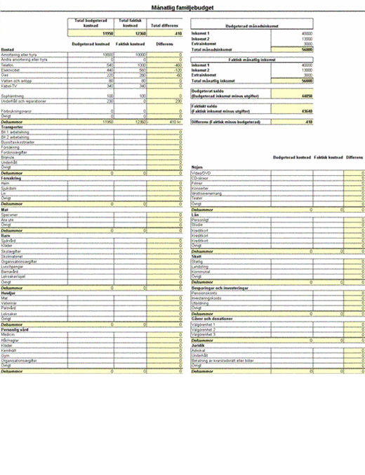 Månadsbudget för familjer