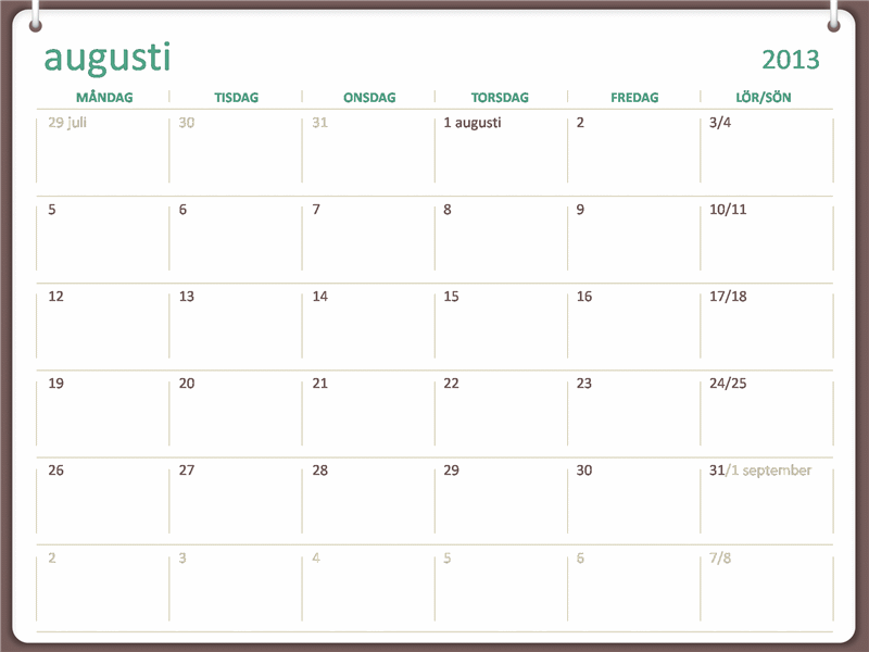 Akademisk kalender 2013–2014 (augusti)