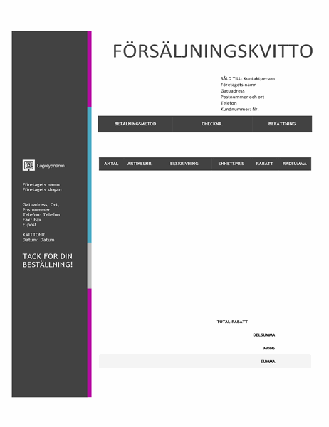 Försäljningskvitto (blå toning)