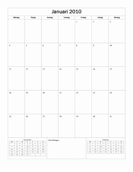 Kalender för 2010 (enkel, må-sö)
