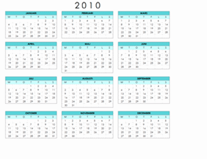 Kalender för 2010 (1 sida, liggande, må-sö)