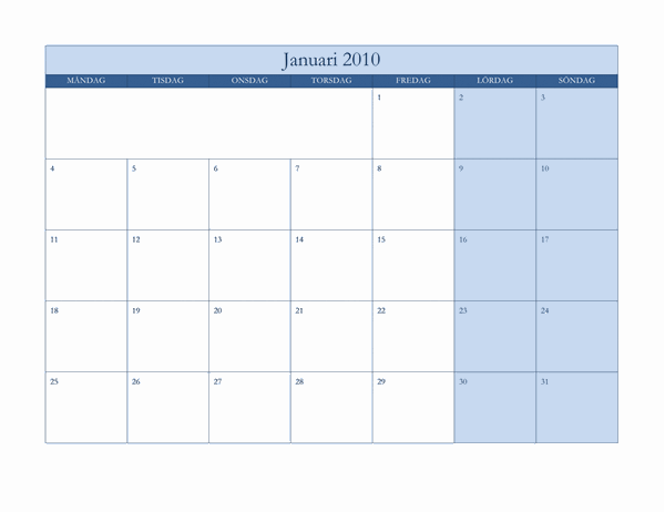 Kalender för 2010 (klassiskt blå, må-sö)