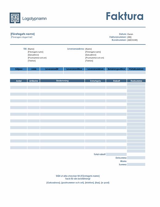 Försäljningsfaktura (Enkel blå)