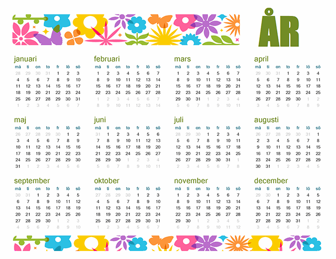 Roliga kalender för valfritt år