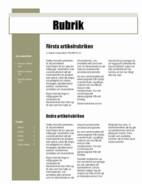 Nyhetsbrev (enkelt, 4 kol., 6 sid.)