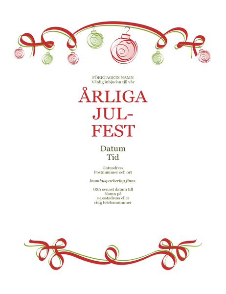 Inbjudan till högtidsfest med prydnadsföremål och rött band (formell design)