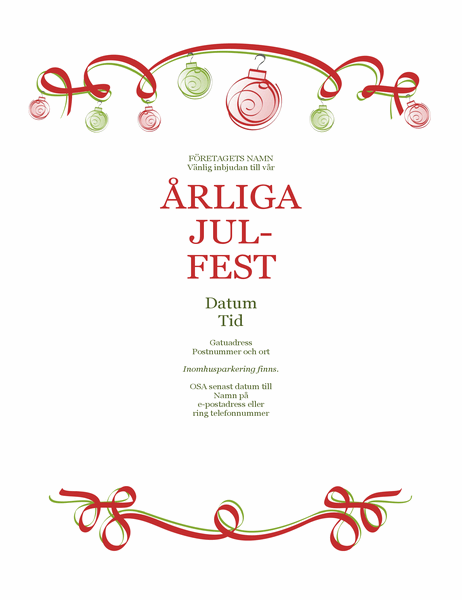 Inbjudan till högtidsfest med prydnadsföremål och rött band (formell design) Inbjudan till högtidsfest med prydnadsföremål och rött band (formell design)