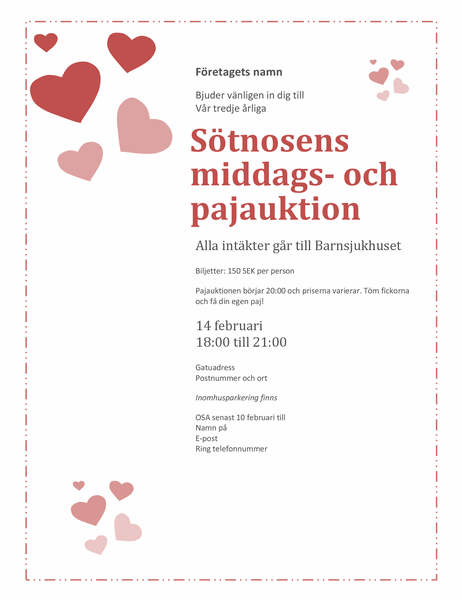 Inbjudan till sötnosens pajauktion på Alla hjärtans dag