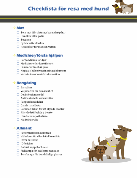 Checklista för resa med hund