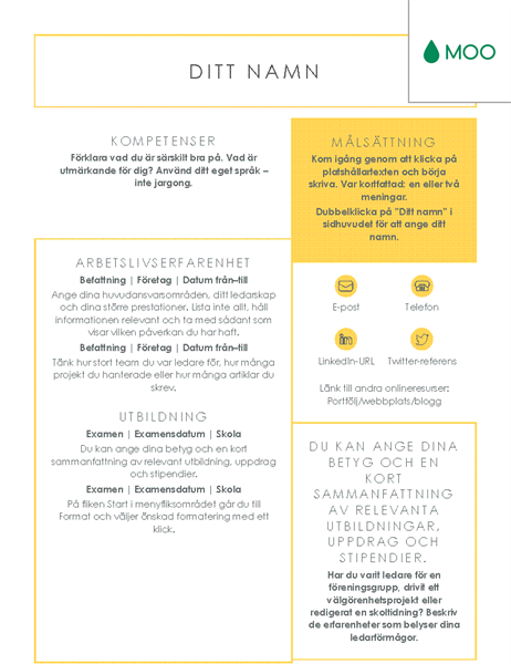 Tydligt och rent CV, utformat av MOO Tydligt och rent CV, utformat av MOO