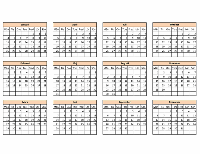 Kalenderskapare (valfritt år)
