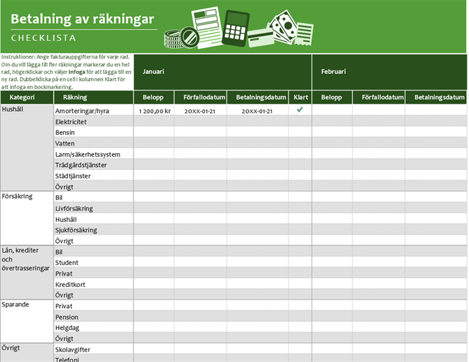 Checklista för betalning av räkningar Checklista för betalning av räkningar
