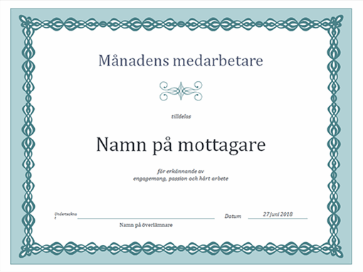 Diplom för månadens medarbetare (blå kedjedesign)