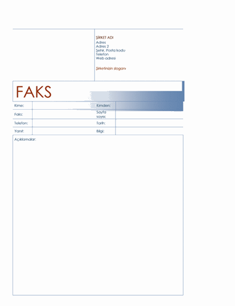 Faks kapak sayfası (Mavi teması)