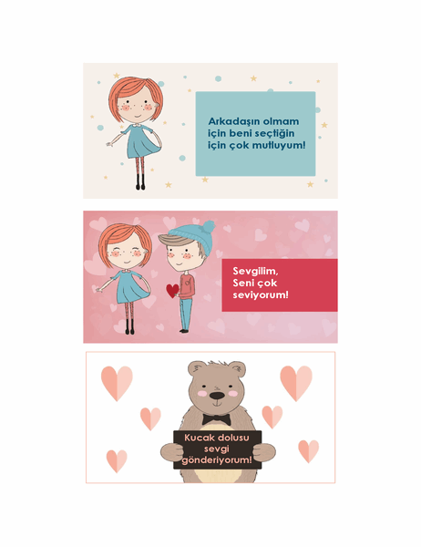Çocuklar için Sevgililer Günü (12 tasarım, sayfa başına 3) 