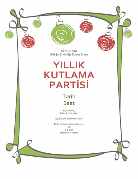 Süslemeli ve dalgalı kenarlıklı tatil partisi daveti (Resmi olmayan tasarım) Süslemeli ve dalgalı kenarlıklı tatil partisi daveti (Resmi olmayan tasarım)