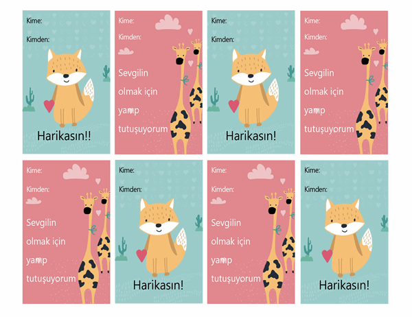 Çocuklar için Sevgililer Günü kartları
