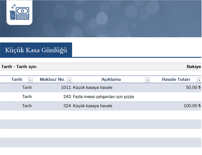 Küçük işletme küçük kasa günlüğü Küçük işletme küçük kasa günlüğü