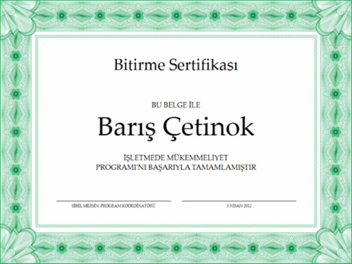 Bitirme sertifikası (yeşil)