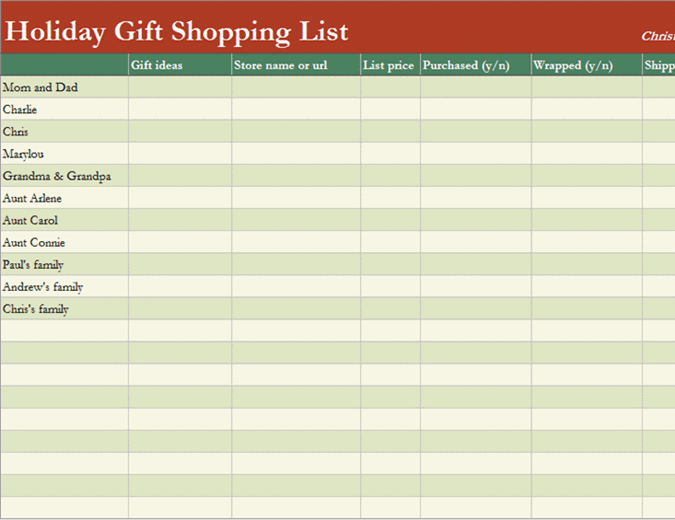 Список покупок для подарунків