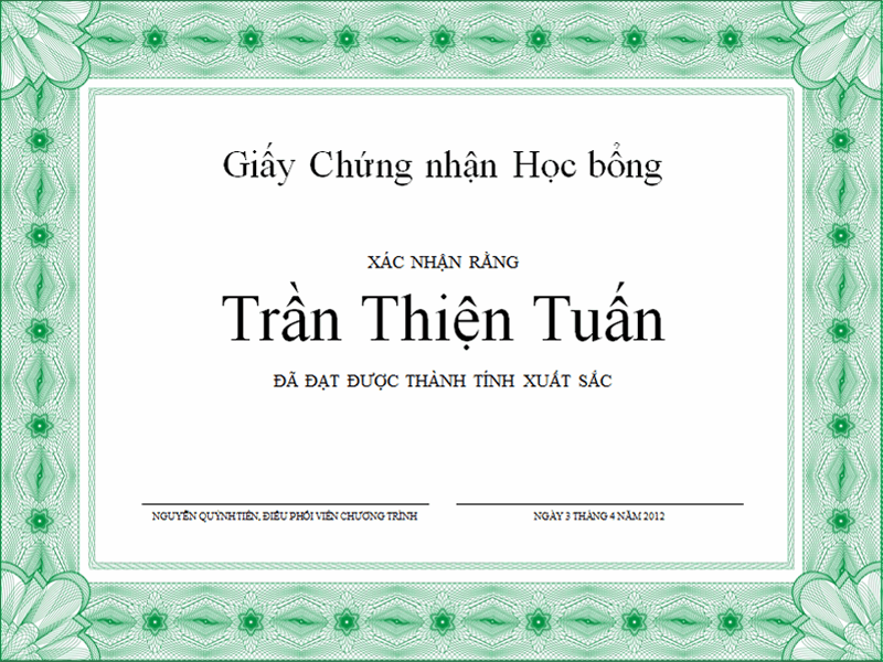 Giấy khen (viền xanh lục trang trọng)