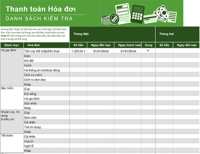 Danh sách kiểm tra thanh toán hoá đơn Danh sách kiểm tra thanh toán hoá đơn