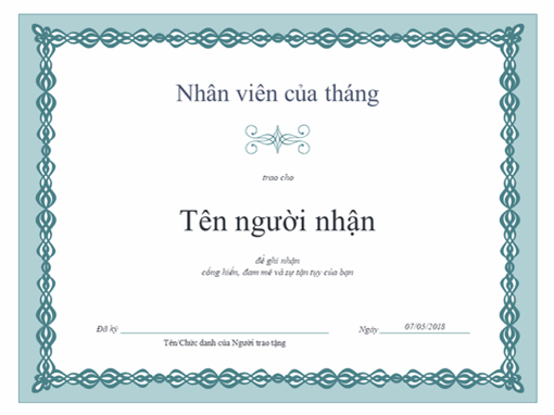 Chứng chỉ Nhân viên của tháng (thiết kế xích màu lam) Chứng chỉ Nhân viên của tháng (thiết kế xích màu lam)