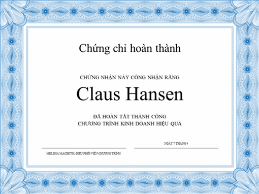 Chứng chỉ hoàn thành (màu xanh dương) Chứng chỉ hoàn thành (màu xanh dương)