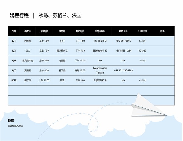 家庭旅行规划表