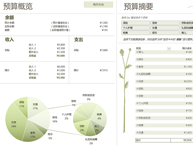 家庭预算(每月) 家庭预算(每月)