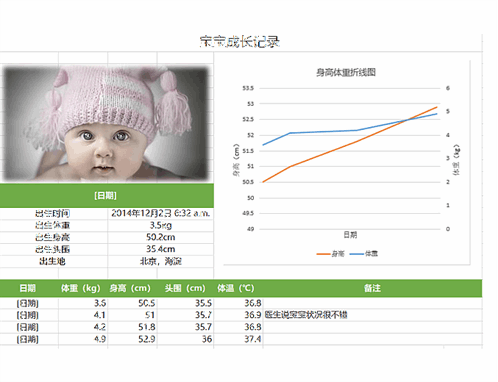 宝宝成长记录-Excel图表模板