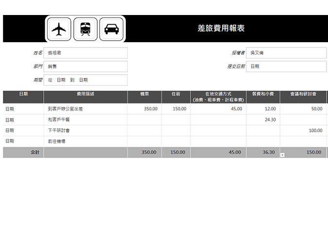 这是易於存取的差旅费用范本.